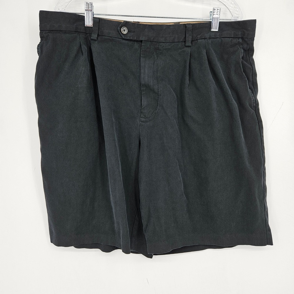 Tommy Bahama Shorts Mens 38 L Silk Blend Pleated Dress Casual Comfort Black